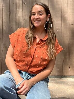 Bothenial Button-Front Granny Core Textured Dot Blouse - Rust Large